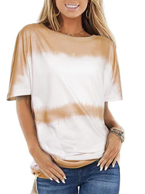 

La Aimee Women Khaki & White Tie and Dye Dyed Extended Sleeves T-shirt
