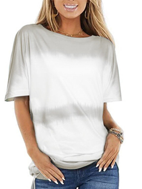 

La Aimee Women Grey Tie and Dye Dyed Drop-Shoulder Sleeves T-shirt