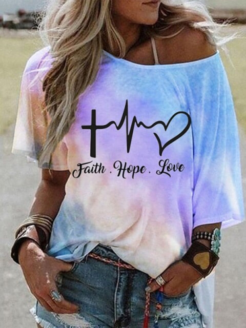 

La Aimee Women Blue Typography Printed Extended Sleeves T-shirt