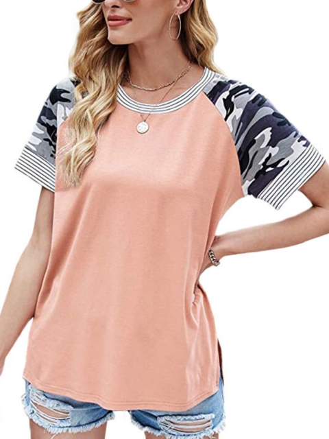 

La Aimee Women Peach-Coloured & Grey T-shirt