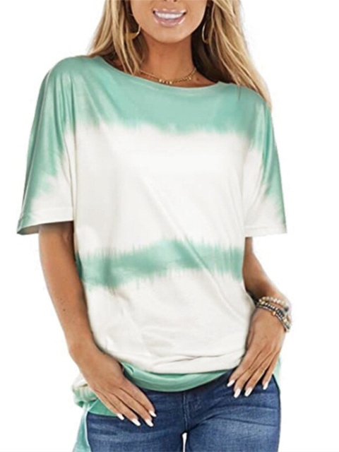 

La Aimee Women Blue & Off White Tie and Dye Dyed Loose T-shirt
