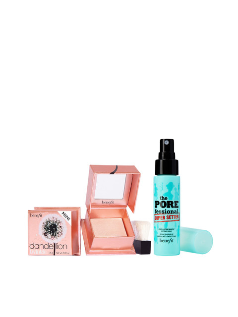 

Benefit Cosmetics Set of Mini Powder Highlighter & Mini Makeup Setting Spray, Blue