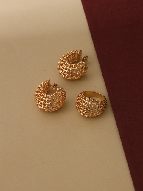 

shaze Women Rose Gold-Plated Mesh Earring & Ring Set