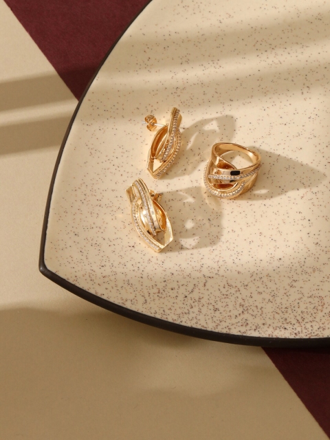 

shaze White Rose Gold-Plated Cubic Zirconia Studded Jewellery Set