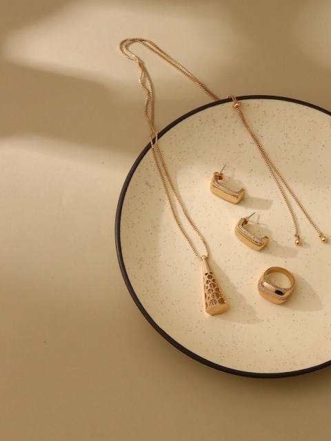 

shaze Rose Gold-Plated White CZ-Studded Jewellery Set