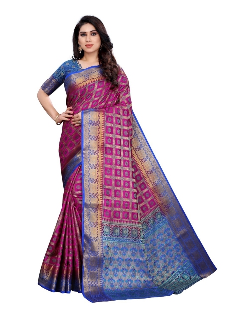 

PERFECTBLUE Magenta & Golden Ethnic Motifs Art Silk Saree