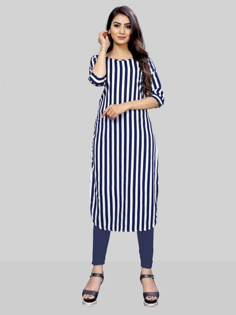 

MODLI 20 FASHION Women Blue & White Striped Kurta