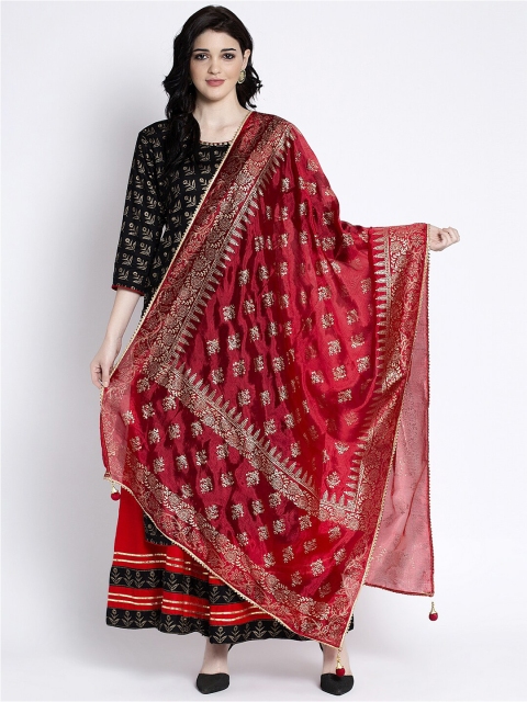 

Clora Creation Peach-Coloured & Gold-Toned Printed Dupatta with Gotta Patti