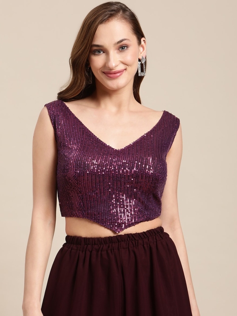 

Grancy Purple Sequinned Embellished Saree Blouse