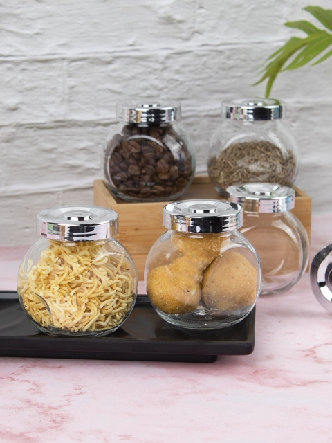 

MARKET99 Set Of 6 Transparent & Silver-Toned Glass Storage Containers