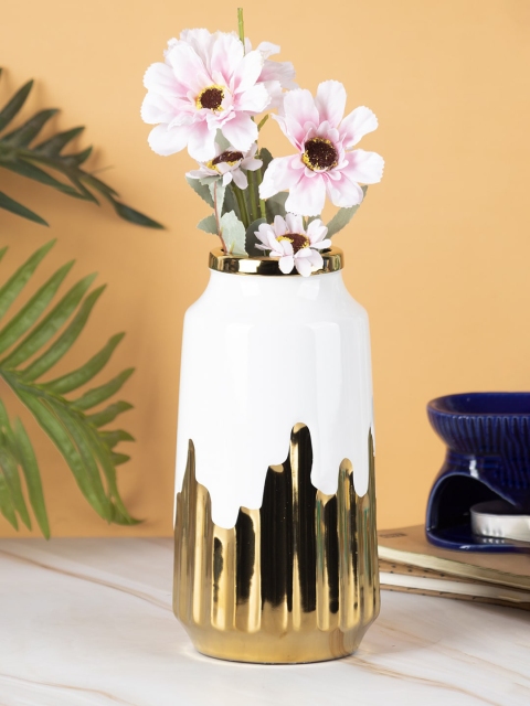 

MARKET99 White & Gold-Toned Textured Ceramic Flower Vase