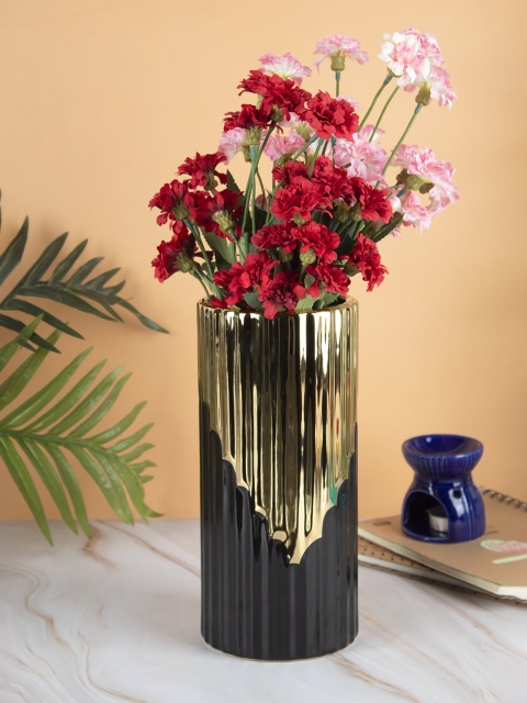 

MARKET99 Gold Coloured & Black Printed Ceramic Cylendrical Vase