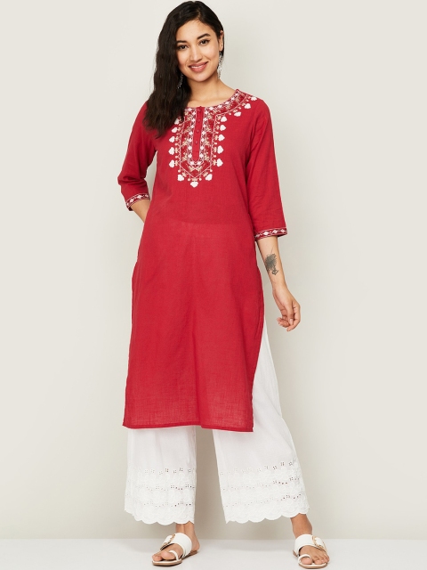 

Melange by Lifestyle Women Red Floral Yoke Design Pure Cotton Kurta