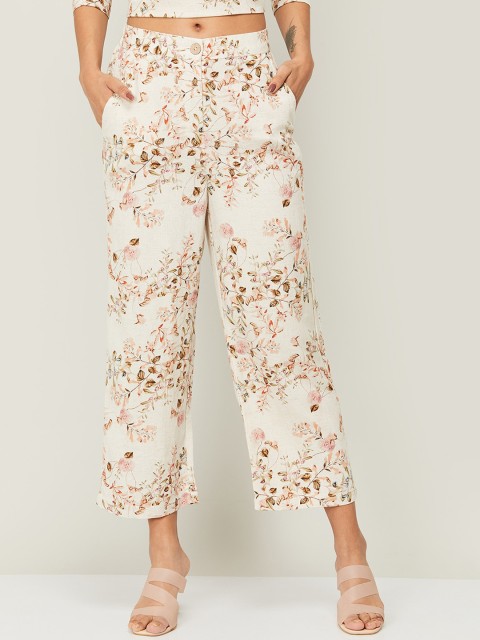 

CODE by Lifestyle Women Beige & Pink Floral Printed Trousers