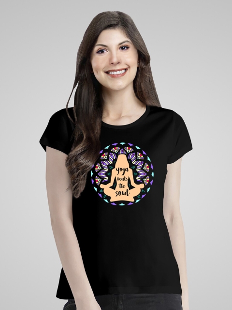 

Pootlu Women Black Printed Extended Sleeves T-shirt