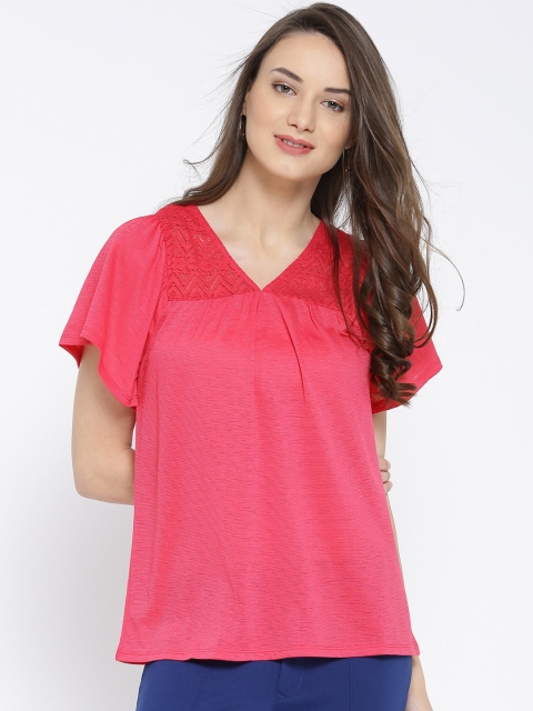 

109F Women Pink Lace Detail Top