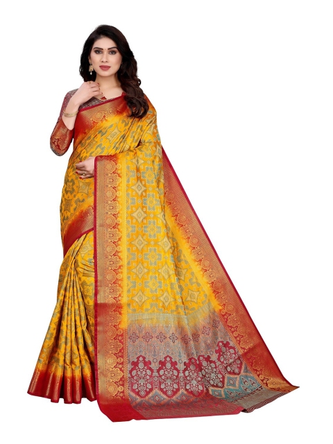 

PERFECTBLUE Yellow & Red Ethnic Motifs Art Silk Saree