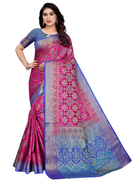 

PERFECTBLUE Pink & Blue Ethnic Motifs Art Silk Saree