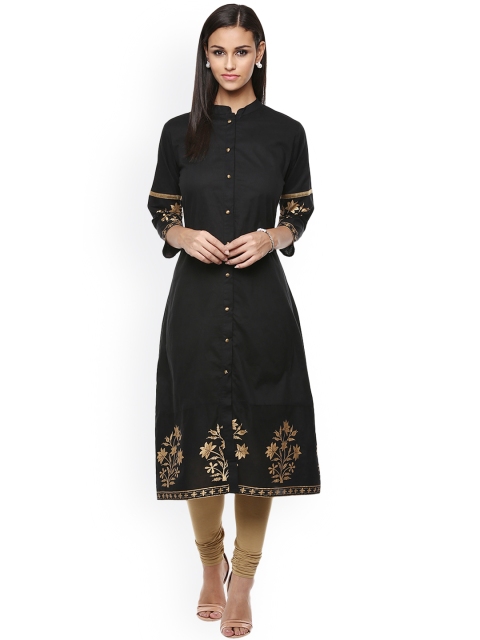 

Bhama Couture Women Black Foil Print A-Line Kurta