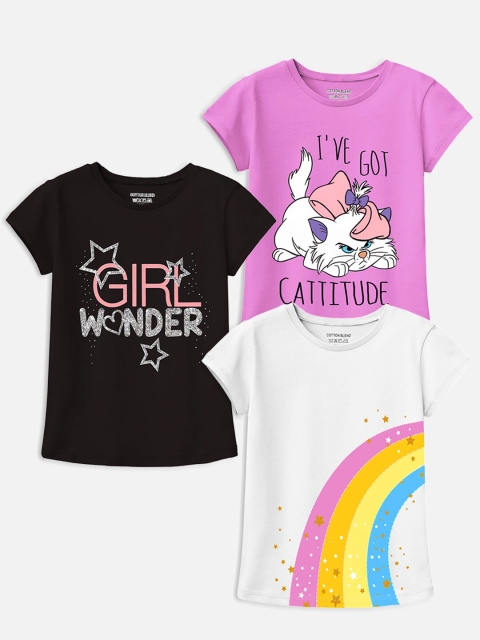 

Trampoline Girls Pack of 3 Black & Pink Printed Cotton T-shirts