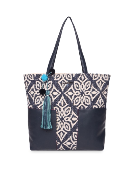 

ASTRID Blue Geometric Printed Shopper Tote Bag with Tasselled