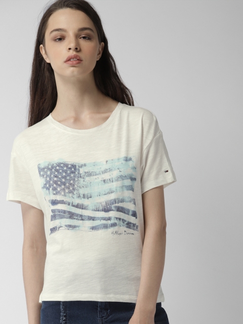

Tommy Hilfiger Women Off-White Printed Round Neck T-shirt