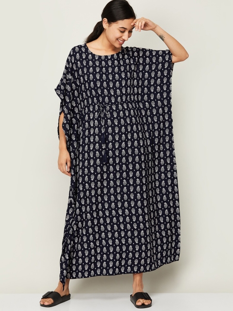 

Ginger by Lifestyle Navy Blue Ethnic Motifs Kaftan Maxi Dress