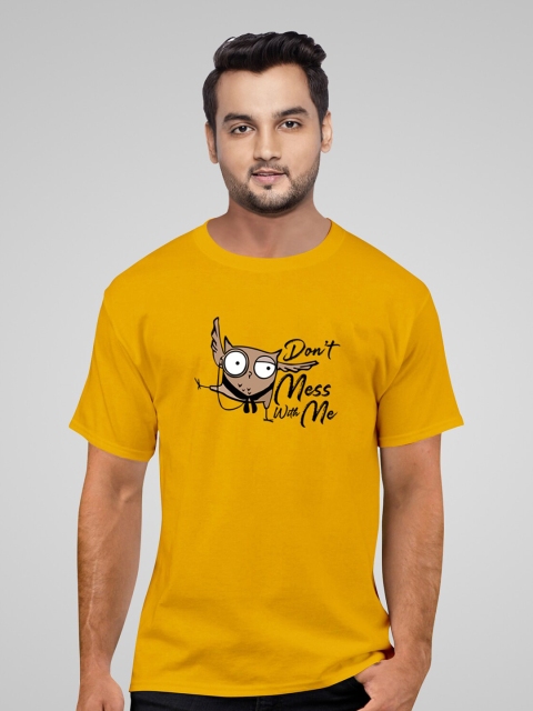 

Pootlu Men Yellow Typography Printed Applique T-shirt