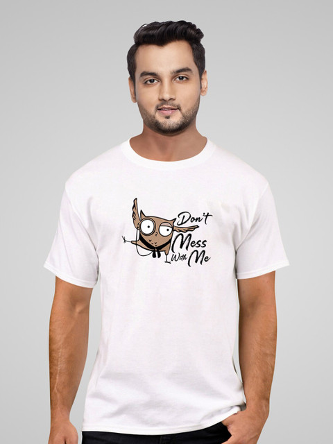 

Pootlu Men White Printed Applique T-shirt