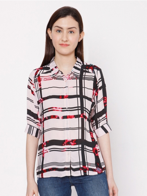 

SPYKAR Black Print Roll-Up Sleeves Shirt Style Top