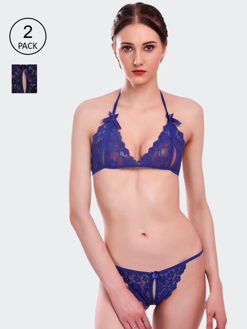 

Fleurt Women Pack of 2 Self Design Lingerie Sets, Blue