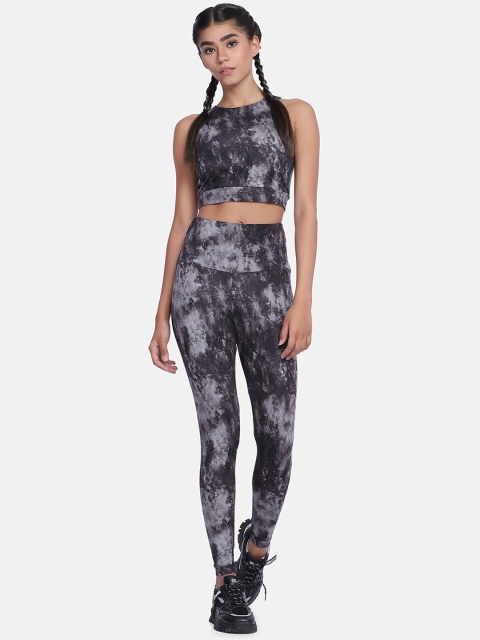 

Aesthetic Bodies Women Black & Grey Tie & Dye Cotton Sports Co-ords