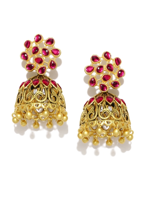 Zaveri Pearls Antique Gold-Plated Pink Jhumkas available at myntra for Rs.399
