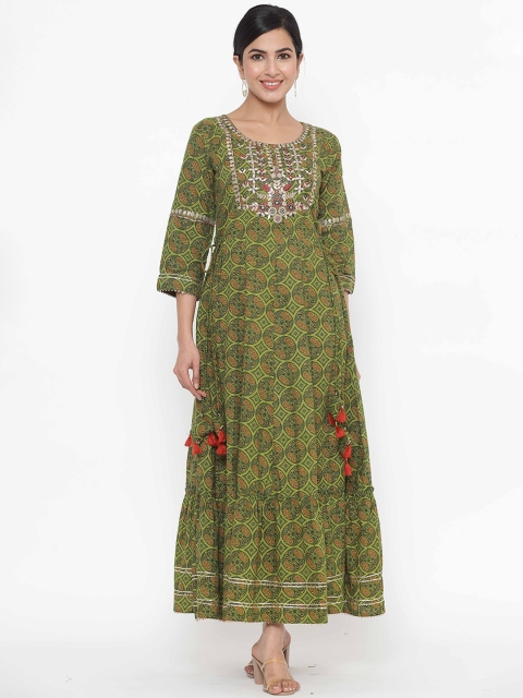 

JAVTA Women Green Floral Printed Flared Sleeves Anarkali Kurta