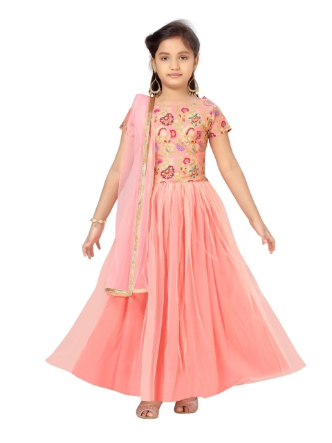 

Aarika Girls Peach-Coloured & Golden Printed Ready to Wear Lehenga Choli Set