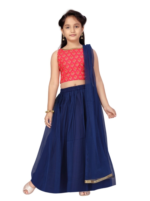 

Aarika Girls Fuchsia Pink & Navy Blue Printed Ready to Wear Lehenga Choli