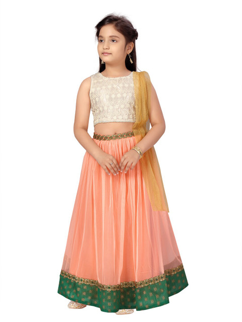 

Aarika Girls Beige & Peach-Coloured Embroidered Ready to Wear Lehenga Choli Set