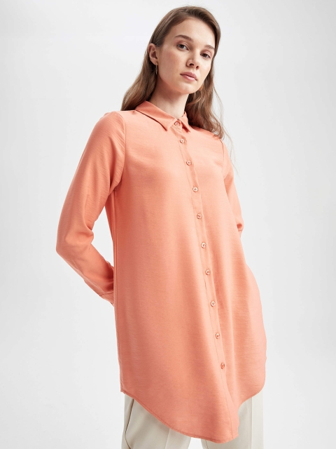 

DeFacto Women Peach-Coloured Solid Casual Shirt