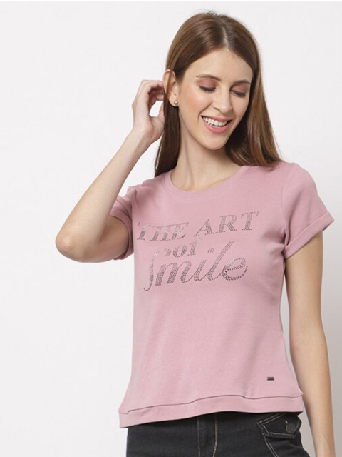 

Juelle Women Pink Typography Printed T-shirt