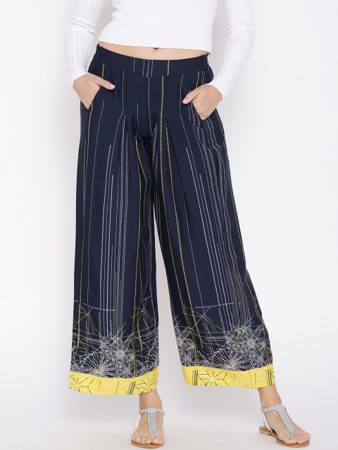 

AURELIA Navy Printed Palazzos, Navy blue