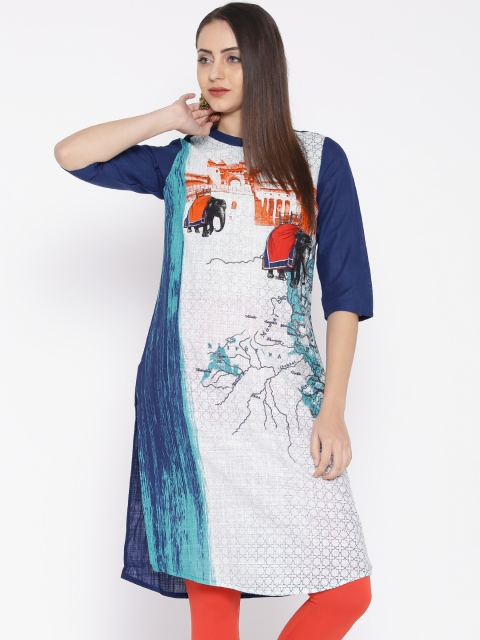 

AURELIA Women Blue Printed Straight Kurta
