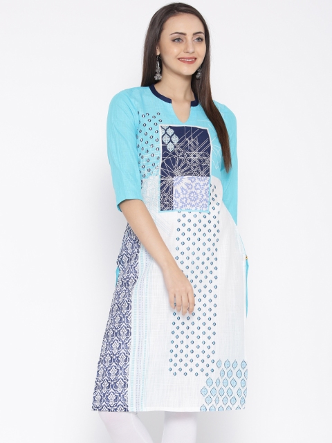 

AURELIA Women Blue Printed Straight Kurta