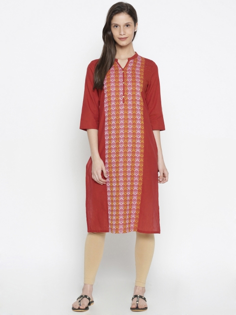 

AURELIA Women Rust Red Patterned Straight Kurta
