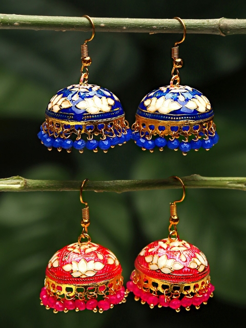 

Yellow Chimes Set Of 2 Gold-Plated Meenakari Jhumka Earrings, Multi