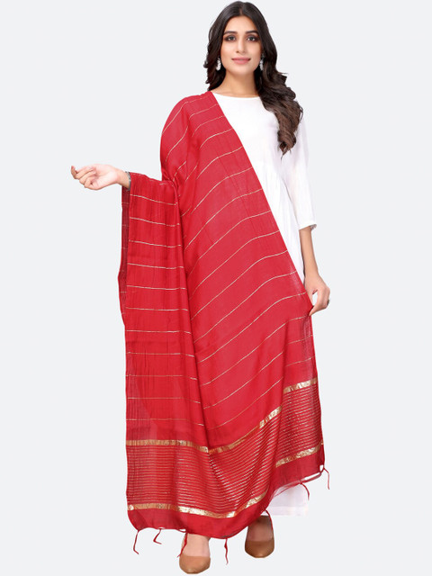 

Satrani Red & Gold-Toned Striped Dupatta