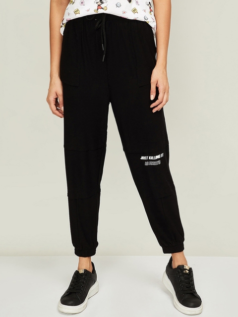 

Ginger by Lifestyle Women Black High-Rise Joggers Trousers