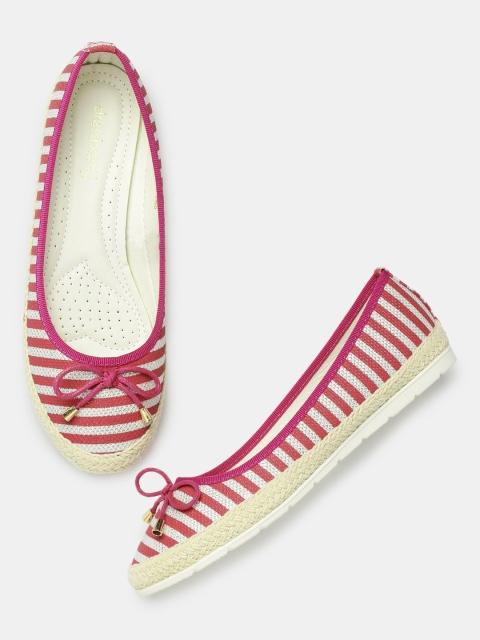 

DressBerry Women Pink & Silver-Toned Striped Ballerinas