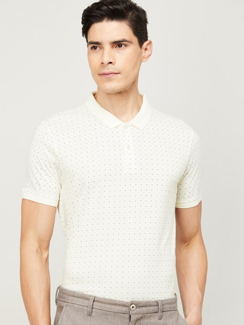 

CODE by Lifestyle Men Off White Printed Polo Collar CottonT-shirt
