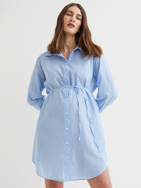 

H&M MAMA Blue & White Striped Cotton Shirt Dress