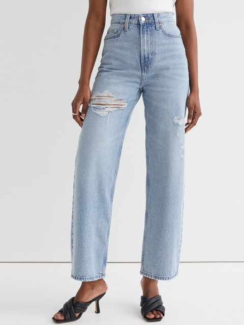 

H&M Women Blue Solid Loose Straight High Jeans